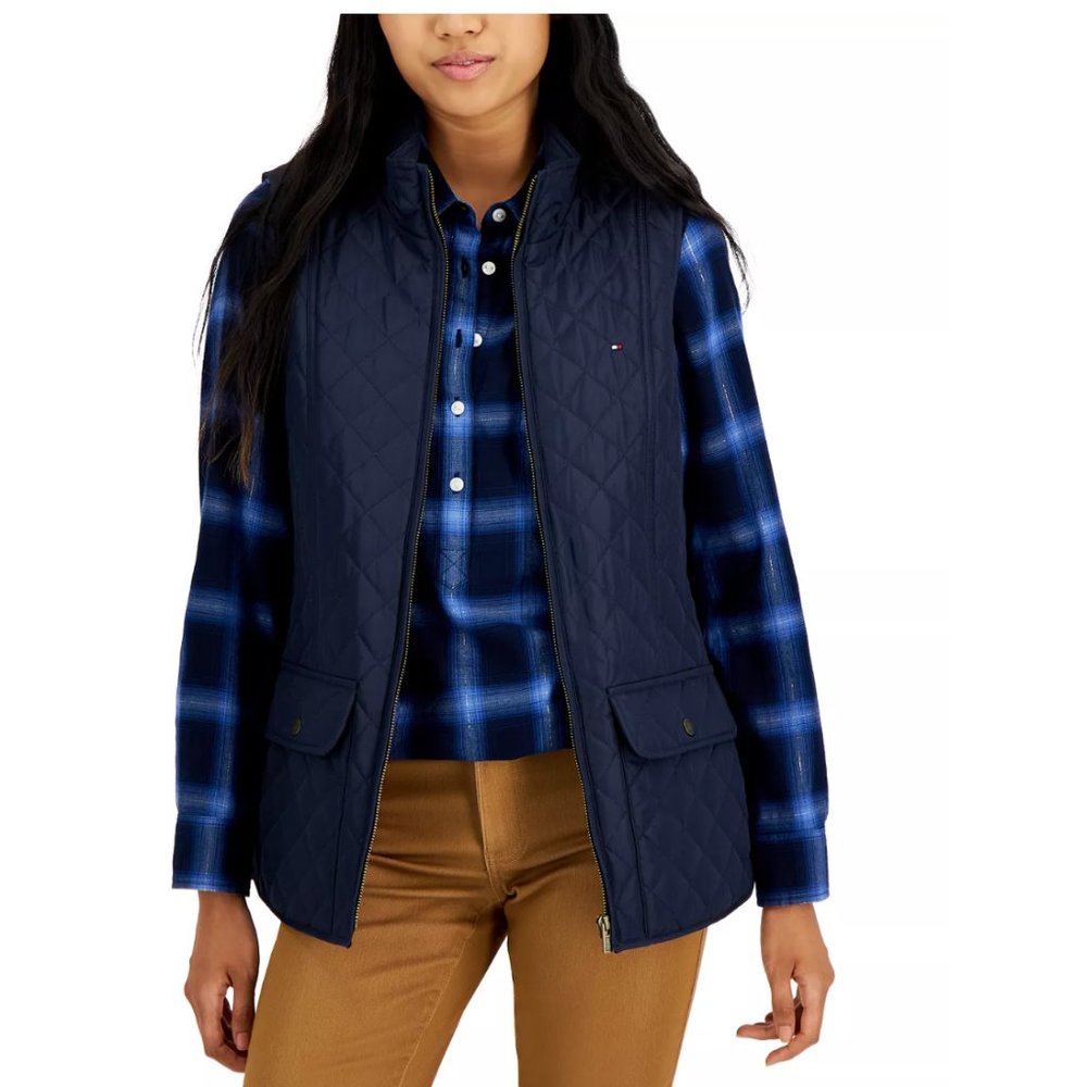 TOMMY HILFIGER Women's Quilted Zip Front Vest -Large (worn once)